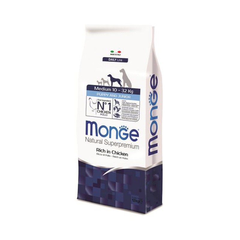 MONGE NATURAL SUPERPREMIUM CROQUETTES MEDIUM PUPPY ET JUNIOR 12KG |...