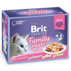 BRIT PREMIUM CHAT FILETS DELICATS EN GELEE FAMILY PLATE,12x85G-pharmashop