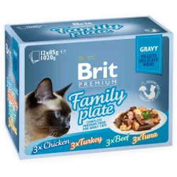 BRIT PREMIUM CHAT FILETS DELICATS EN SAUCE FAMILY PLATE,12x85G
