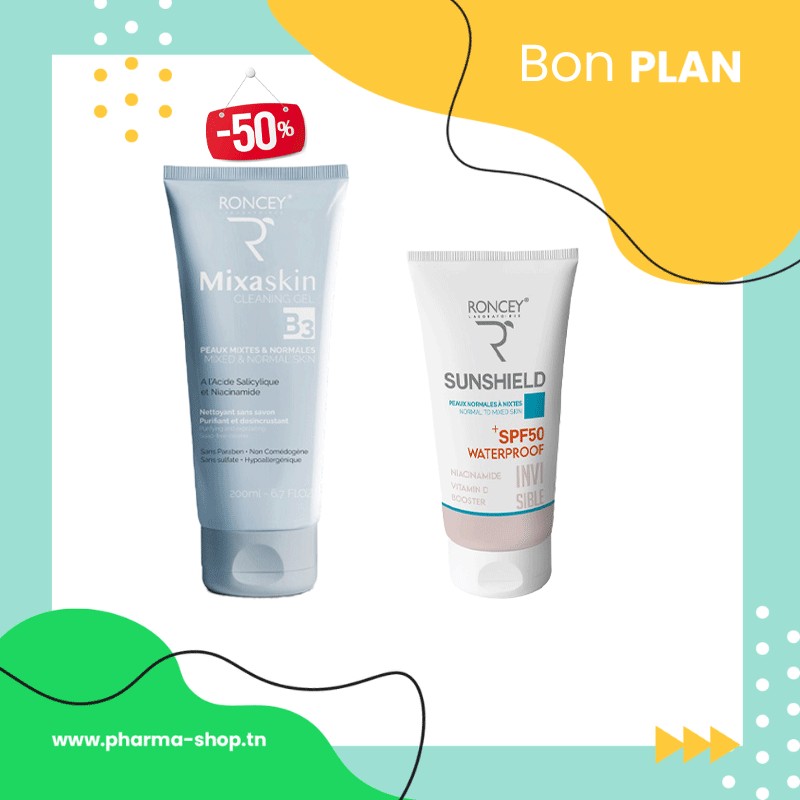 RONCEY COFFRET SUNSHIELD ECRAN INVISBLE PNM 50ML+MIXASKIN GEL NETTOYANT PNM 200ML (-50%)