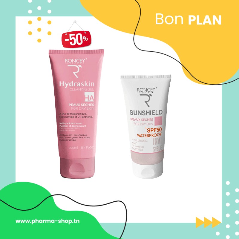 RONCEY COFFRET SUNSHIELD ECRAN INVISBLE PS 50ML+HYDRASKIN GEL NETTOYANT PS 200ML (-50%)