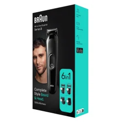 BRAUN TONDEUSE POUR BARBRE 6 EN 1 MGK3410 50 MINS AUTONOMIE