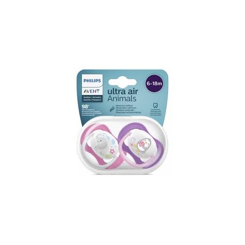Avent 2 Sucettes Ultra Air Design rose fille 6-18m