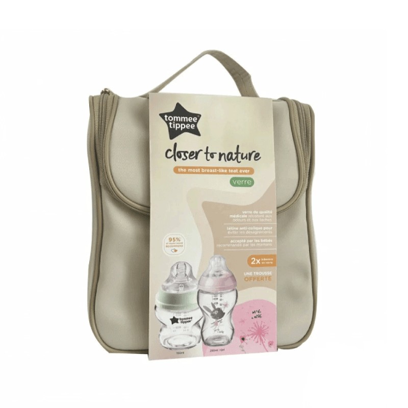 TOMMEE TIPPEE TROUSSE CLOSER TO NATURE 02 BIBERONS EN VERRE ROSE | ...