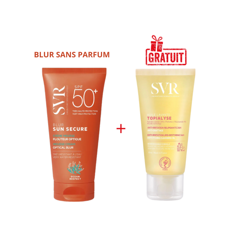 SVR SUN SECURE BLUR SPF50+ 50ML SANS PARFUM+TOPIALYSE HUILE LAVANTE 55ML(OFFERT) PHARMASHOP