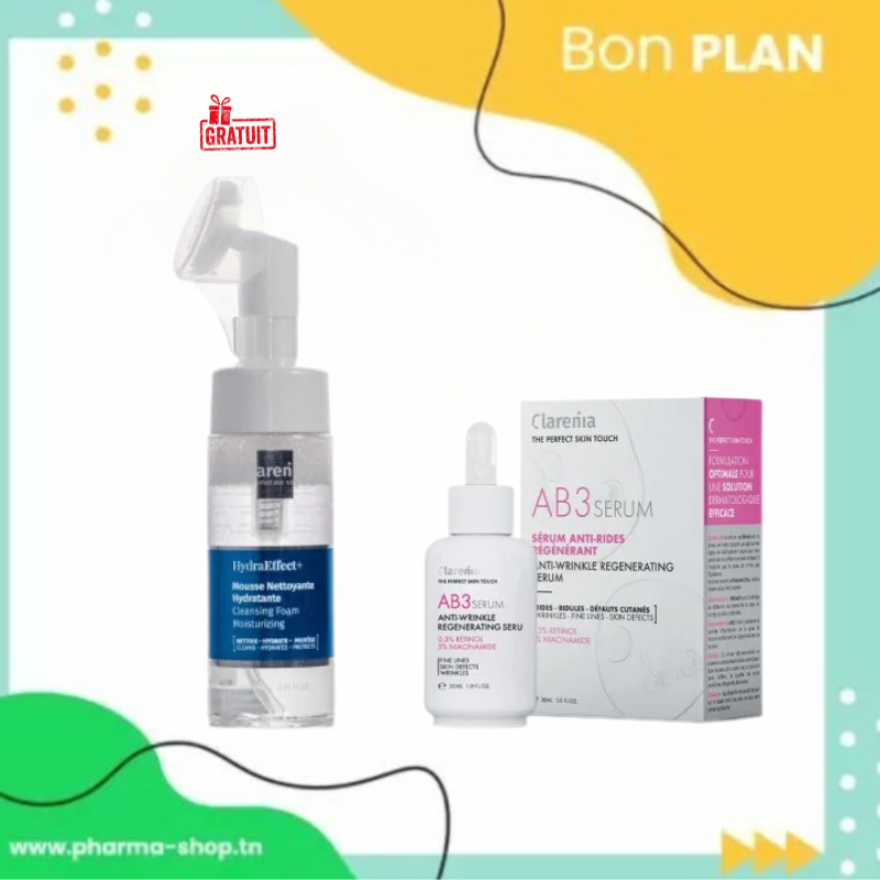 CLARENIA AB3 SERUM ANTI RIDES REGENERANT 30ML+HYDRAEFFECT+ MOUSSE NETTOYANTE HYDRATANTE 150ML (OFFERT) PHARMASHOP CLARENIA AB3 SERUM ANTI RIDES REGENERANT 30ML+HYDRAEFFECT+ MOUSSE NETTOYANTE HYDRATANTE 150ML (OFFERT) PHARMASHOP