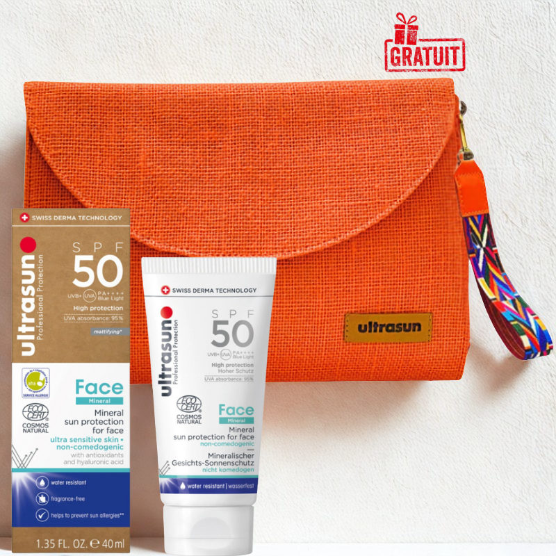 ULTRASUN FACE MINERAL SUNSCREEN SPF50+ 40ML+POCHETTE ORANGE (OFFERT) PHARMASHOP