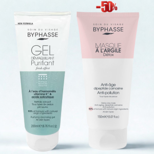 BYPHASSE GEL DÉMAQUILLANT PURIFIANT 200ML+MASQUE A L'ARGILE DETOX 150ML (-50%) pharmashop