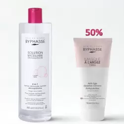 BYPHASSE SOLUTION MICELLAIRE DEMAQUILLANTE 4 EN 1 CLEAR SKIN 500ML+MASQUE A L'ARGILE DETOX 150ML (-50%) pharmashop
