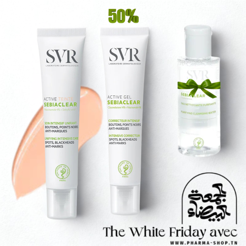 SVR SEBIACLEAR ACTIVE GEL CORRECTEUR INTENSIF 40ML+SEBIACLEAR ACTIVE TEINTEE 40ML (50%)+SEBIACLEAR EAU MICELLAIRE 75ML (OFFERT)