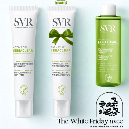 SVR SEBIACLEAR ACTIVE GEL CORRECTEUR INTENSIF 40ML+SEBIACLEAR MICRO PEEL 150ML+MAT+PORES SOIN MATIFIANT 40ML (OFFERT)
