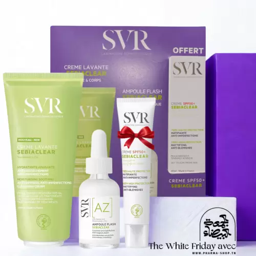 SVR COFFRET SEBIACLEAR CREME LAVANTE 200ML+AMPOULE AZ FLASH ANTI IMPERFECTIONS 30ML+CREME SOLAIRE MATIFIANTE SPF50 40ML (OFFERT)
