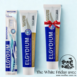ELGYDIUM BROSSE A DENTS BLANCHEUR MEDIUM+GEL DENTIFRICE MULTI ACTIONS 75ML+( LE 2 EME OFFERT ) PHARMASHOP