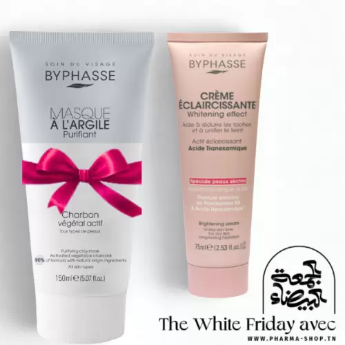 BYPHASSE CREME VISAGE ECLAIRCISSANTE WHITENING EFFECT SPECIALE PEAUX SECHES 75ML+MASQUE A L'ARGILE PURIFIANT 150ML (OFFERT)