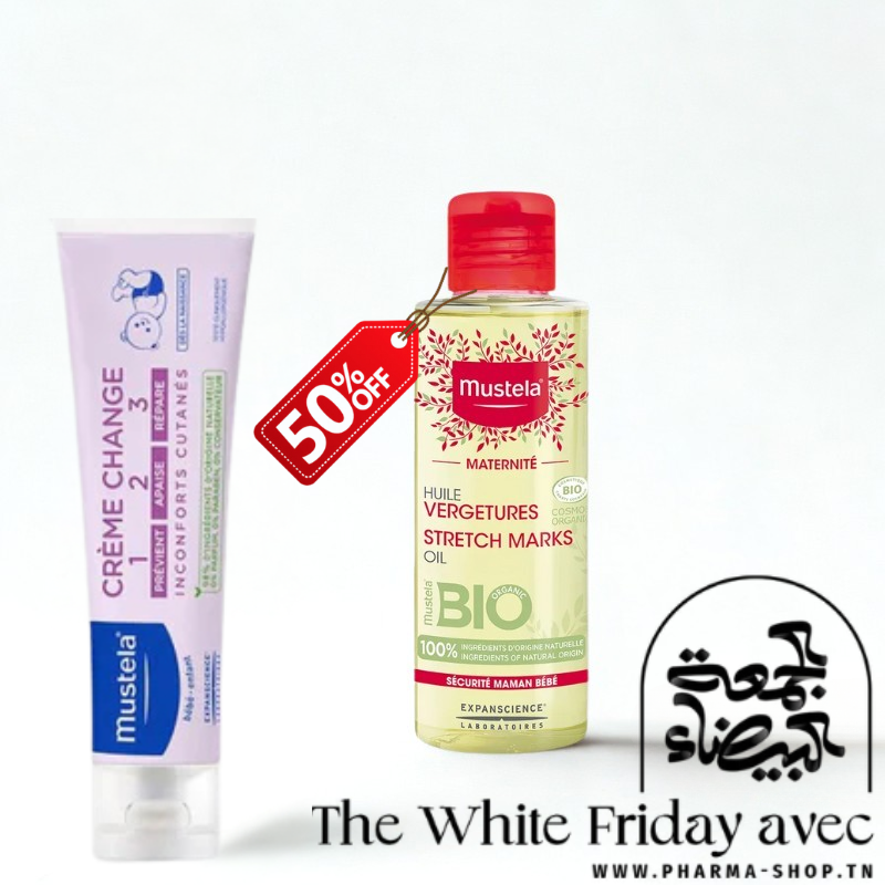 MUSTELA CREME DE CHANGE 1-2-3 50ML+HUILE VERGETURES 105ML (OFFERT) PHARMASHOP