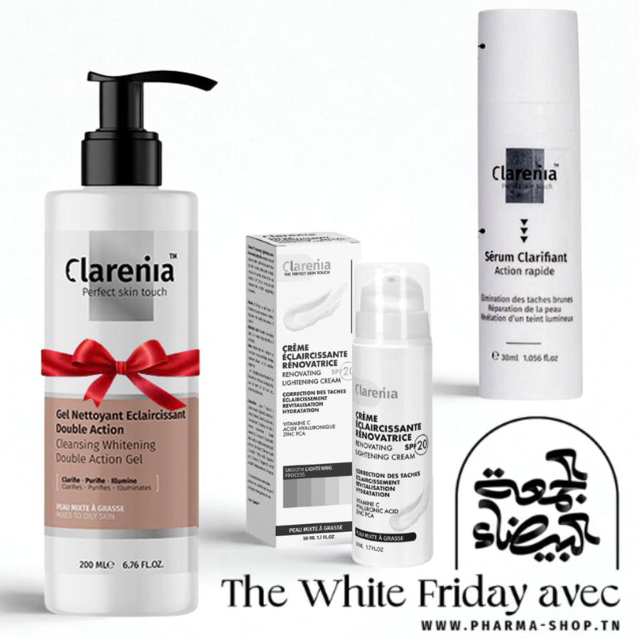 CLARENIA CREME ECLAIRCISSANTE SPF20 PMG+ 50ML+SERUM CLARIFIANT ACTION RAPIDE 30ML+GEL NETTOYANT ECLAIRCISSANT 200ML (OFFERT)