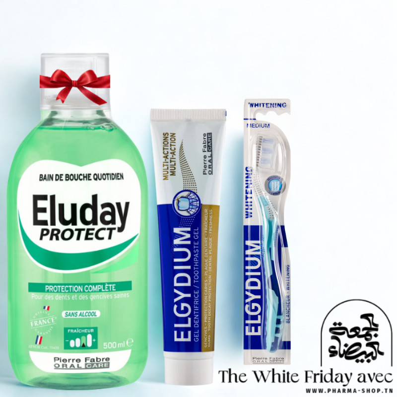 ELGYDIUM GEL DENTIFRICE MULTI ACTIONS 75ML+BROSSE A DENTS BLANCHEUR MEDIUM+PROTECT BAIN DE BOUCHE QUOTIDIEN 500 ML (OFFERT)