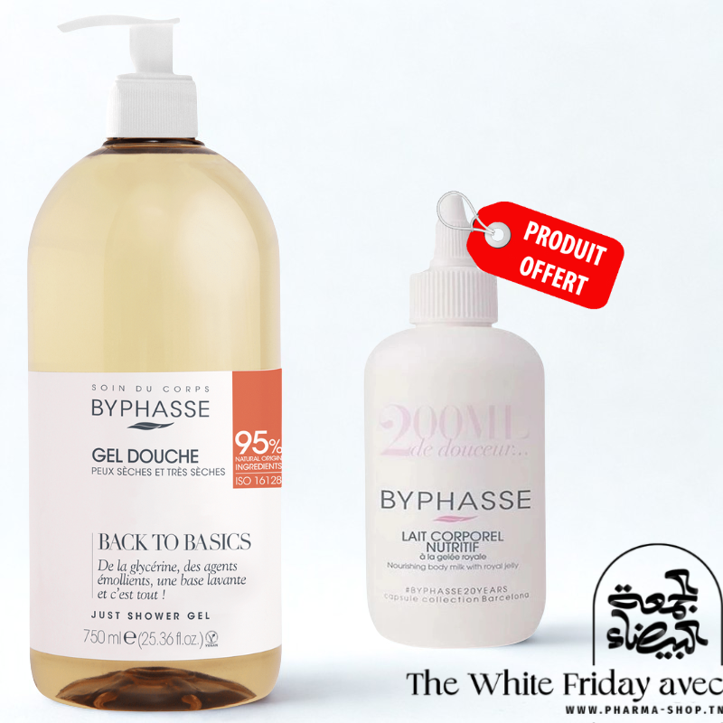 BYPHASSE BACK TO BASICS GEL DOUCHE 750ML+LAIT CORPOREL NUTRITIF A L...