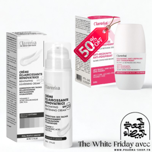 CLARENIA CREME ECLAIRCISSANTE RENOVATRICE SPF20 PMG 50ML+DEODORANT ANTI REPOUSSE ANTI TRANSPIRANT 50ML (-50%) PHARMASHOP