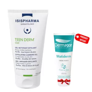 ISISPHARMA TEEN DERM GEL NETTOYANT EXFOLIANT 150ML+MATIDERM CREME PURETE 40ML (OFFERT) PHARMASHOP