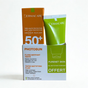 DERMACARE PHOTOSUN 01 FLUIDE MATIFIANT TEINTE PEAUX MIXTES A GRASSES SPF 50+ 50ML PHARMASHOP