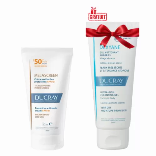 DUCRAY MELASCREEN CREME PROTECTION ANTI TACHES SPF50+ 50ML PS+DEXYANE GEL NETTOYANT SURGRAS 100ML (OFFERT)