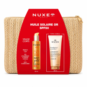 NUXE HUILE SOLAIRE OR SPF50+LAIT DE CORPS SUBLIMATEUR 200ML + (TROUSSE OFFERT) pharmashop