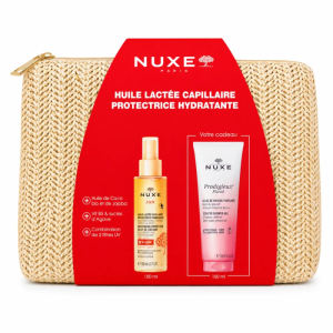 NUXE HUILE LACTEE CAPILLAIRE PROTECTRICE HYDRATANTE+GELLEE DE DOUCHE 100ML (OFFERT)+TROUSSE (OFFERT) PHARMASHOP