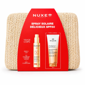NUXE SPRAY SOLAIRE DELICIEUX SPF50 +PRODIGIEUX HUILE DE DOUCHE 200ML (OFFERT)+TROUSSE (OFFERT)  PHARMASHOP