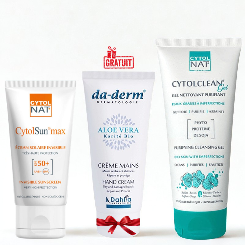 CYTOL CLEAN GEL NETTOYANT 175ML+CYTOLSUN MAX ECRAN INVISIBLE SPF50+ 50MLL+DA DERM CREME MAINS 100ML (OFFERT) PHARMASHOP