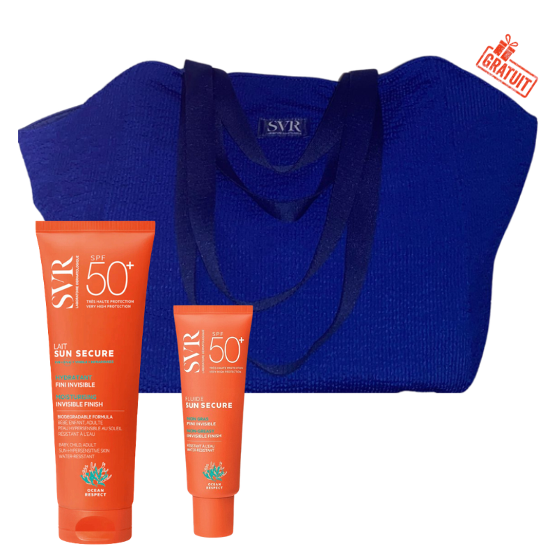 SVR SUN SECURE LAIT HYDRATANT INVISIBLE SPF50+ 250ML+SUN SECURE FLUIDE SPF50+ 50ML+SAC DE PLAGE EN BLEU (OFFERT) PHARMASHOP