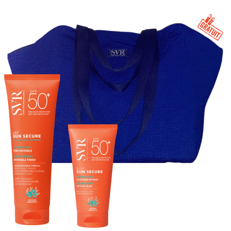 SVR SUN SECURE LAIT HYDRATANT INVISIBLE SPF50+ 250ML+SUN SECURE BLUR SPF50+ 50ML+SAC DE PLAGE EN BLEU (OFFERT) pharmashop