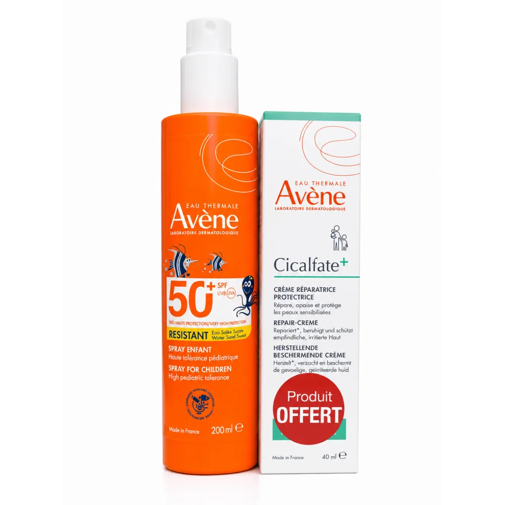 AVENE SOLAIRE ENFANT SPRAY HAUTE PROTECTION SPF 50+ 200ML+CICALFATE+ CREME REPARATRICE PROTECTRICE 40ML (OFFERT) pharmashop