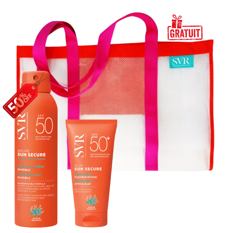 SVR SUN SECURE BLUR SPF50+ 50ML+SUN SECURE BRUME SPF50+ 200ML (-50%)+SVR SAC DE PLAGE (OFFERT) PHARMASHOP