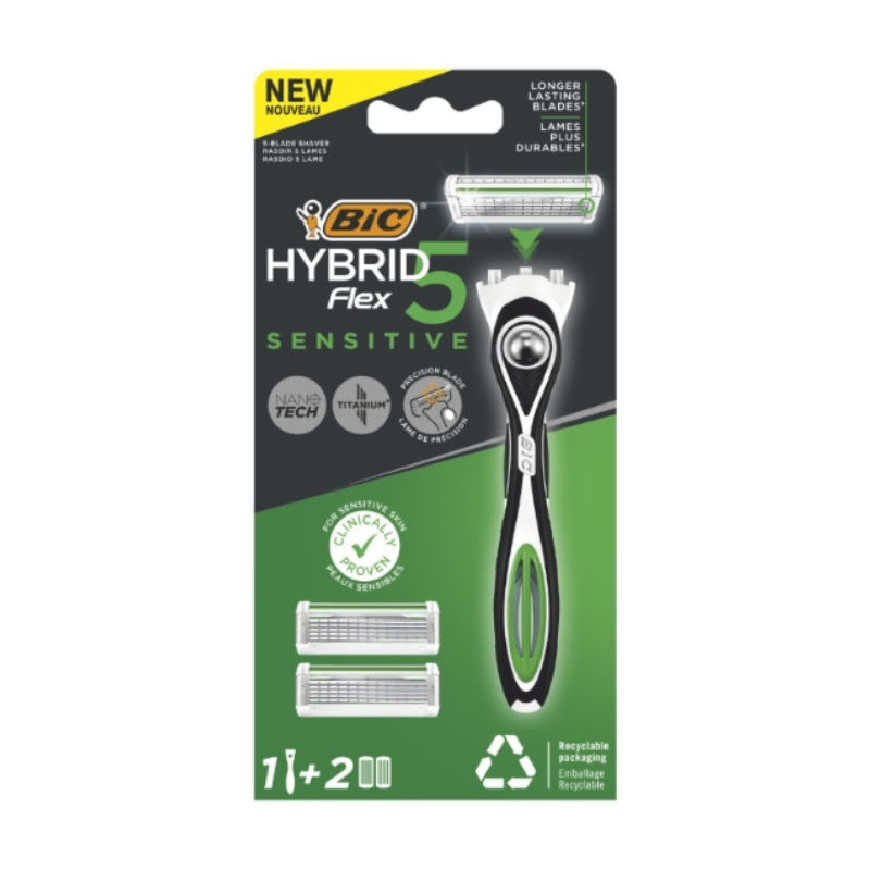 BIC RASOIR HYBRID 5 FLEX POUR HOMME PEAU SENSIBLE 3 PIECES PHARMASHOP