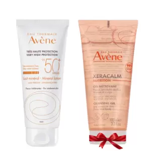 AVENE SOLAIRE LAIT MINERAL TRES HAUTE PROTECTION SPF50+ 100ML+XERACALM GEL NETTOYANT 100ML (OFFERT) PHARMASHOP
