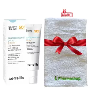 SENSILIS PHOTOCORRECTION [HA 50+] ECRAN FLUID TEINTE SPF 50 50ML+PHARMASHOP SERVIETTE DE VISAGE (OFFERT) pharmashop