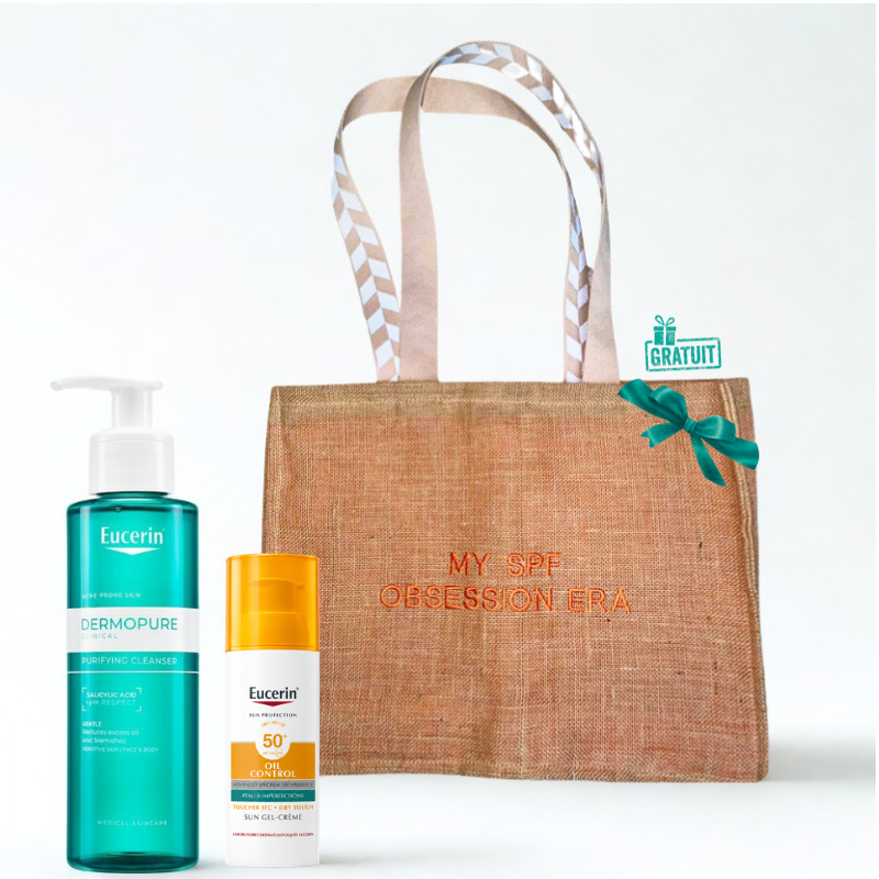 EUCERIN SUN PROTECTION OIL CONTROL GEL CREME SPF 50+ 50ML+DERMOPURE GEL NETTOYANT  200ML+ SAC DE PLAGE (OFFERT) PHARMASHOP