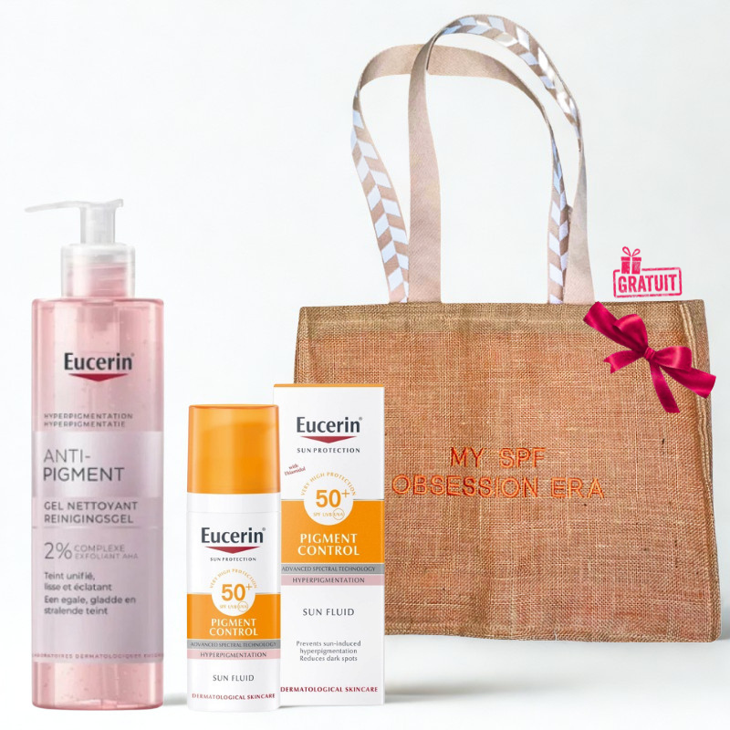 EUCERIN ANTI PIGMENT GEL NETTOYANT 200ML+PIGMENT CONTROL FLUID SPF 50 SOLAIRE ANTI TACHES 50ML+SAC DE PLAGE pharmashop