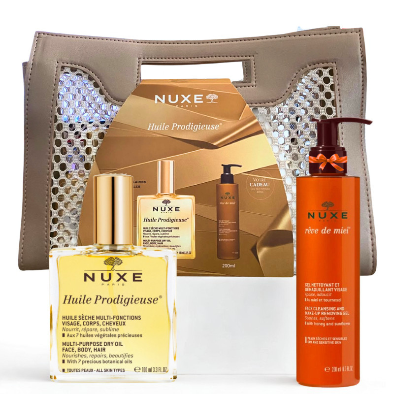 NUXE SAC HUILE PRODIGIEUSE 100ML + REVE DE MIEL GEL NETTOYANT ET DEMAQUILLANT 200ML (OFFERT) PHARMASHOP