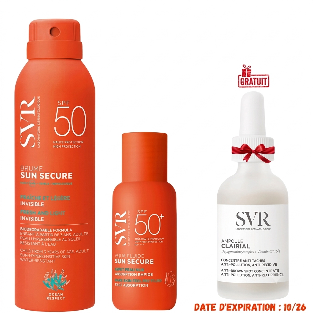 SVR SUN SECURE BRUME SPF50+ 200ML+AQUA FLUIDE SPF 50+ 50ML+CLAIRIAL AMPOULE 30ML (OFFERT) PHARMASHOP