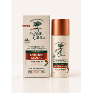 LE PETIT OLIVIER CREME JOUR & NUIT ANTI AGE HUILE D’ARGAN VITAMINE C & ACIDE HYALURONIQUE 50ML