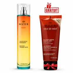 NUXE SUN EAU DELICIEUSE PARFUMANTE 100ML +REVE DE MIEL GEL LAVANT SURGRAS VISAGE ET CORPS 100ML (OFFERT)