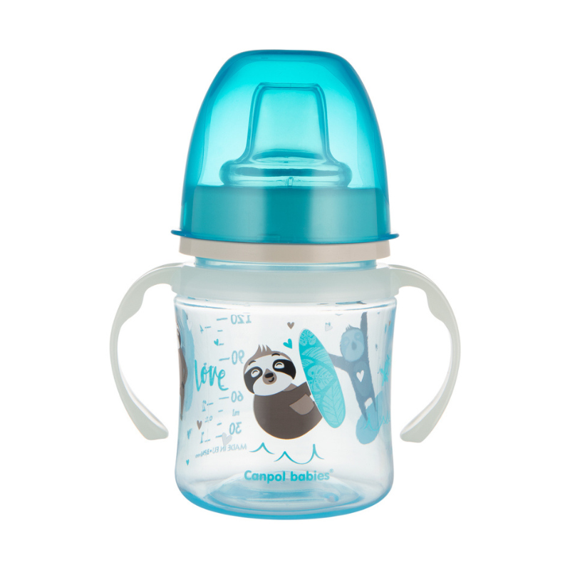 CANPOL BABIES MUG D'APPRENTISSAGE AVEC POIGNEES LUMINEUSES ANIMAUX EXOTIQUES BLEU120 ML PHARMASHOP