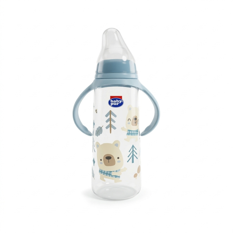 BABY PUR BIBERON D'APPRENTISSAGE INCASSABLE AVEC POIGNEES 270 ML REF 72502 BLEU PHARMASHOP