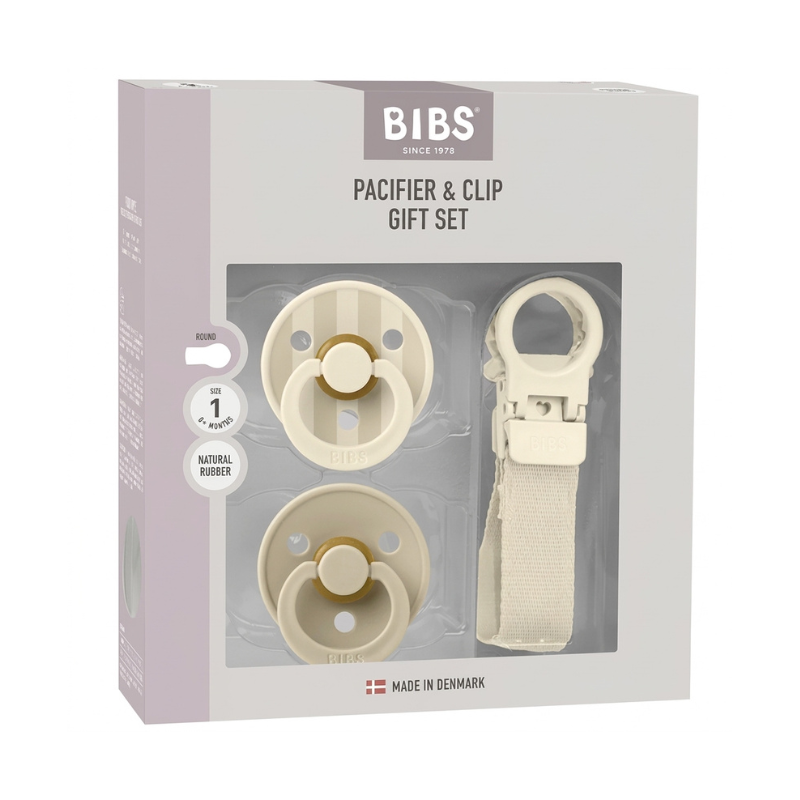 BIBS Coffret cadeau tétine et attache-tétine couleur ivoire 0M+