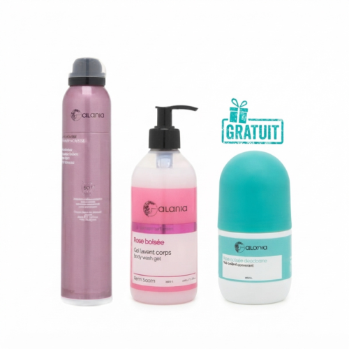ALANIA DEODORANT PARFUME ROSE BOISEE 200ML+GEL LAVANT CORPS ROSE BOISEE 350ML+ROLL ON ANTI TRANSPIRANT 50ML (OFFERT)